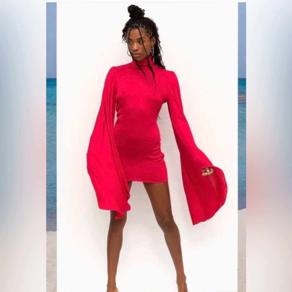 Rat & Boa Red Farrah Asymmetrical Bell Sleeve Dress NWT SIZE S
